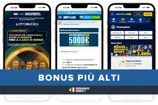 I migliori bonus scommesse con importo elevato a giugno 2025.